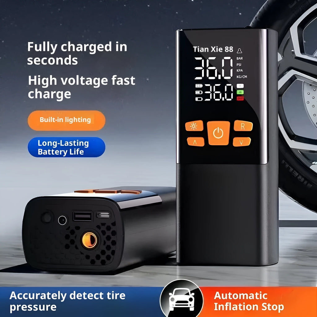 Vehicle Air Smart Tire Inflatable Wireless air pump in ABS with warning light and tyre pressure gauge