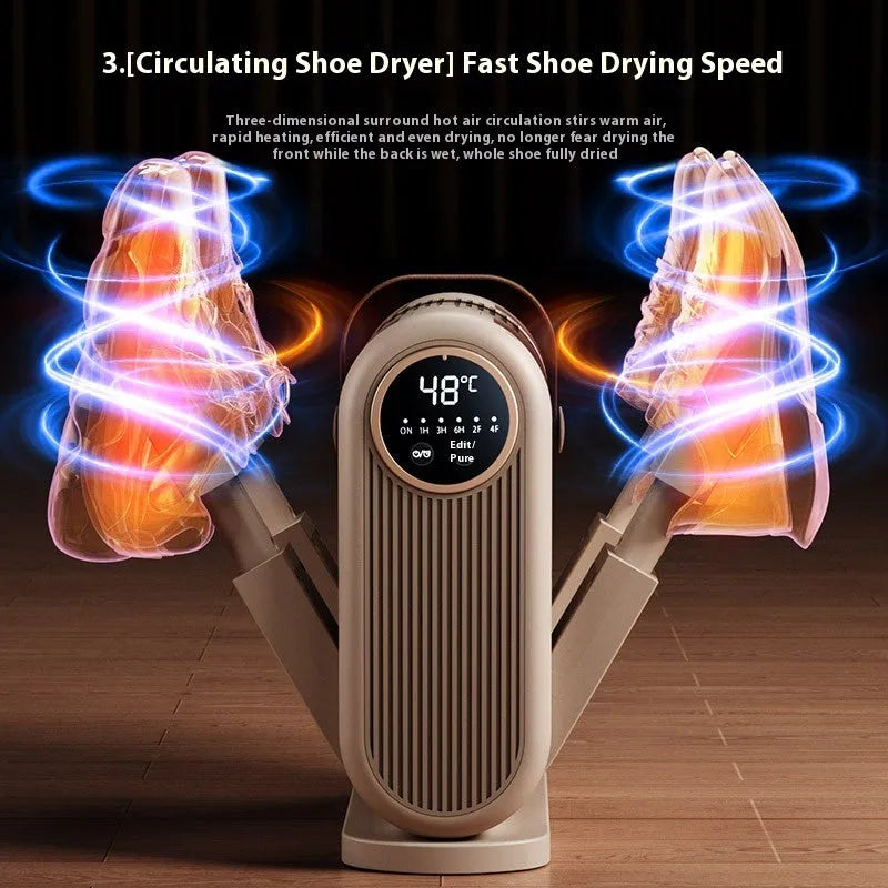 Portable foldable shoe dryer with timer, 180W, compatible with UK EU US CN plugs