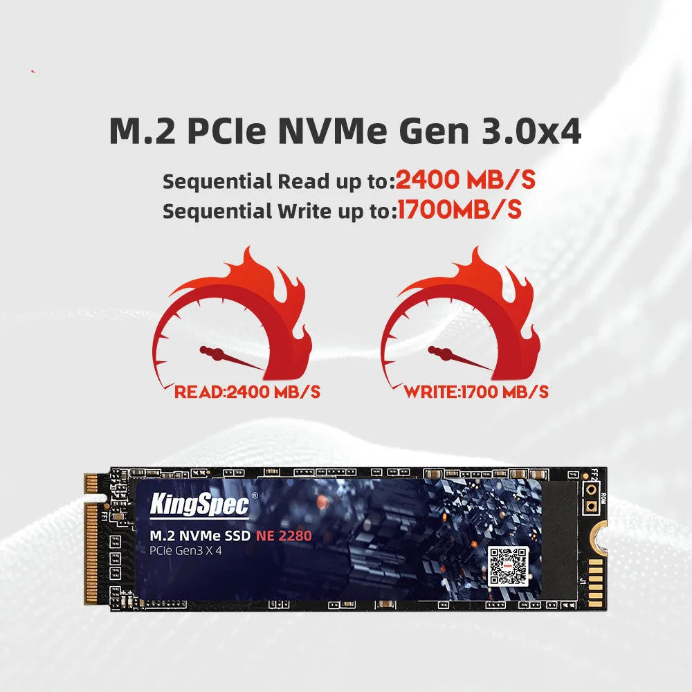 M.2 NVMe internal SSD 22x80mm with capacities up to 1TB and 1500MB/s read speed