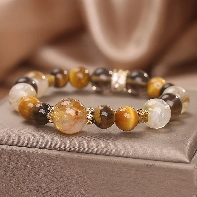Gold citrine and tigereye bracelet for women, original design travel gift