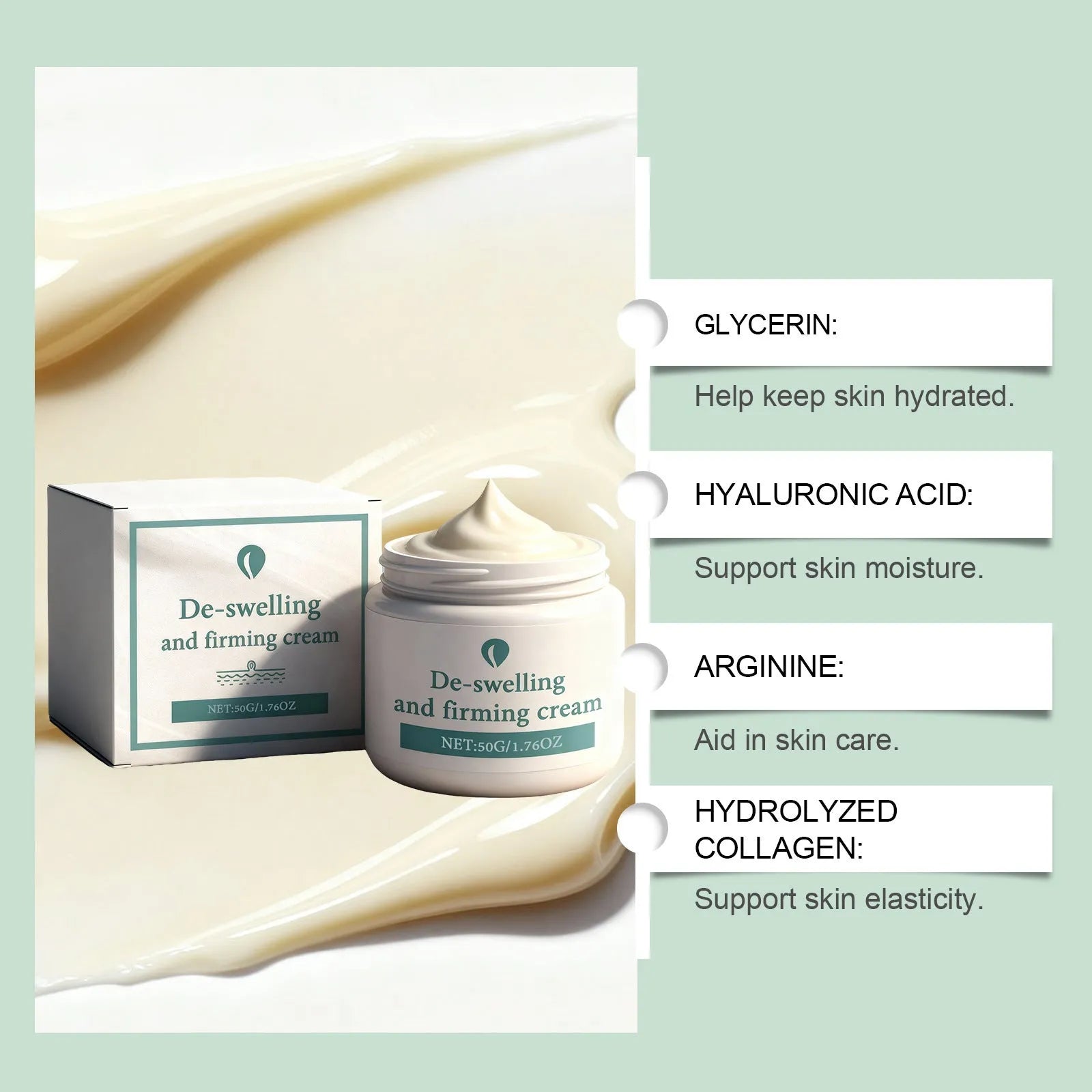 50g pot of skin relief cream with hyaluronic acid and collagen for face and body