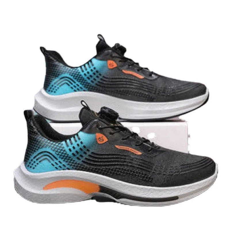 Men's low-top sneaker in white and orange colourway, showing mesh texture and rubber sole.