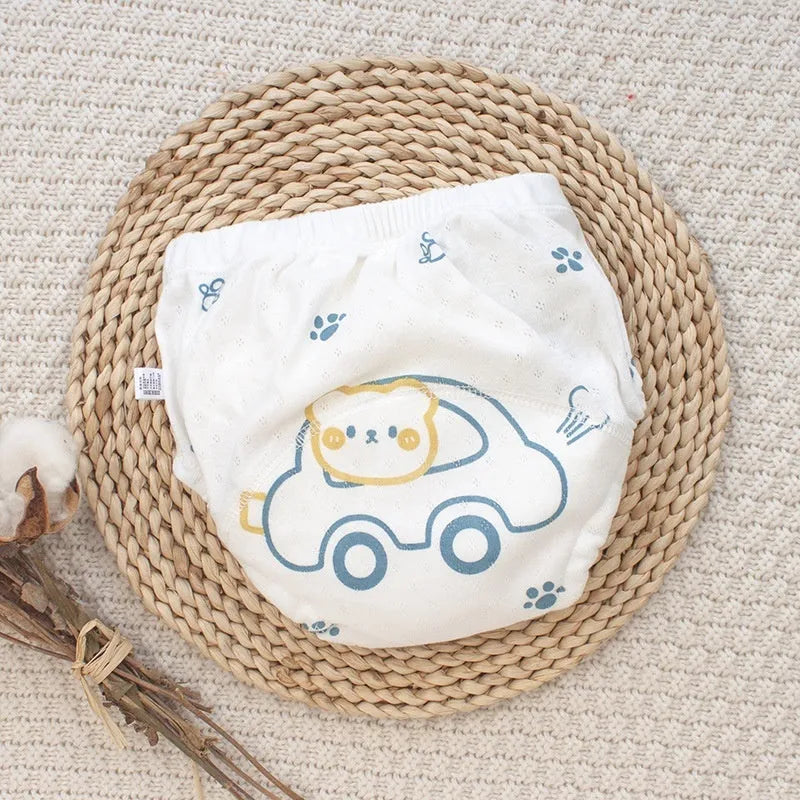 Cotton training pants with Bear Driving print, breathable waterproof baby diaper for toddlers