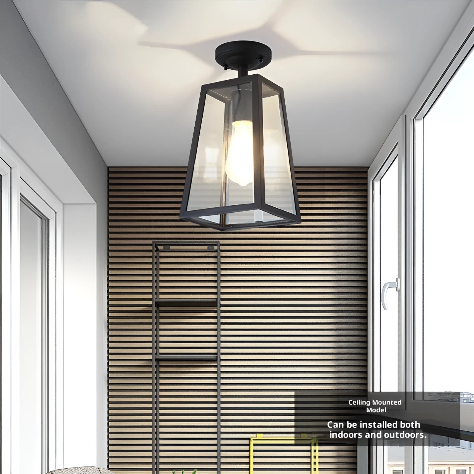 Sand black modern simplicity courtyard outdoor chandelier with trapezoidal glass shade and Edison bulb