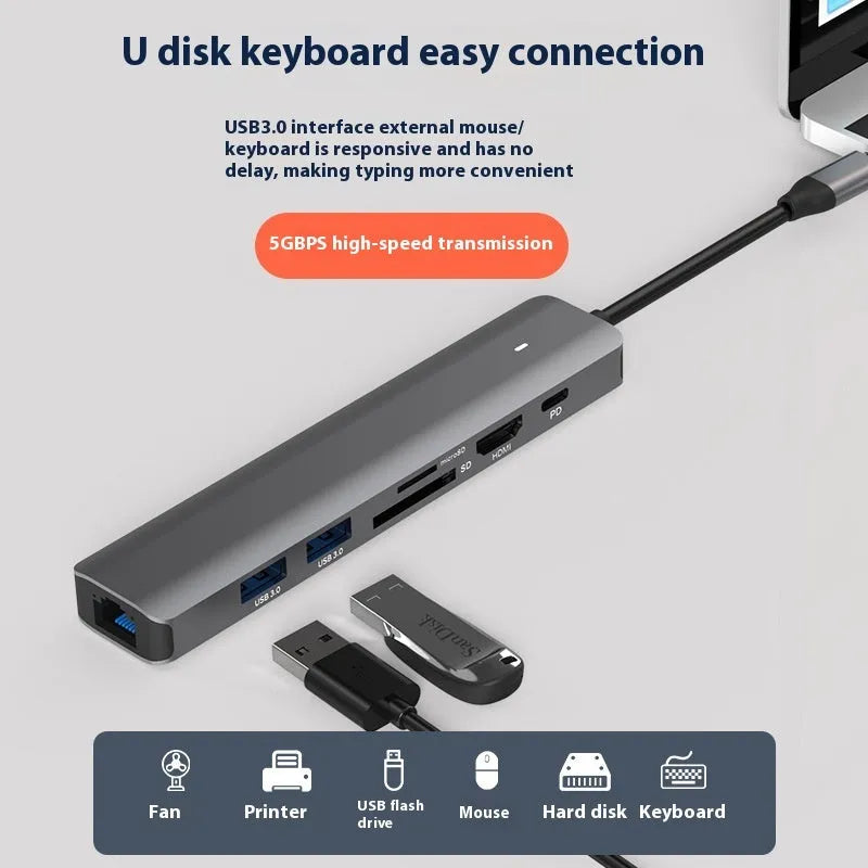 LQT-LH07 7-in-1 USB hub and card reader for laptops and computers