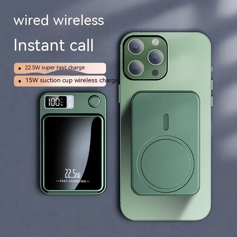 Black wireless power bank with 10000mAh capacity and MagSafe charging compatibility
