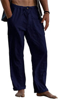 Men's loose fit cotton casual trousers with drawstring waist in solid colours, sizes S to 5XL