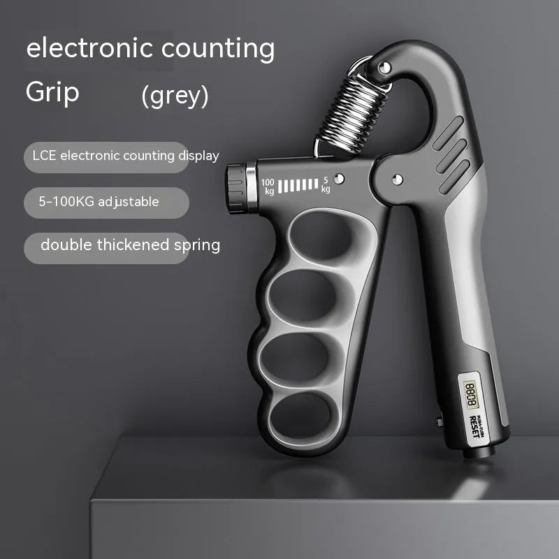 Adjustable electronic count spring grip in orange, red, or grey colour with PP construction