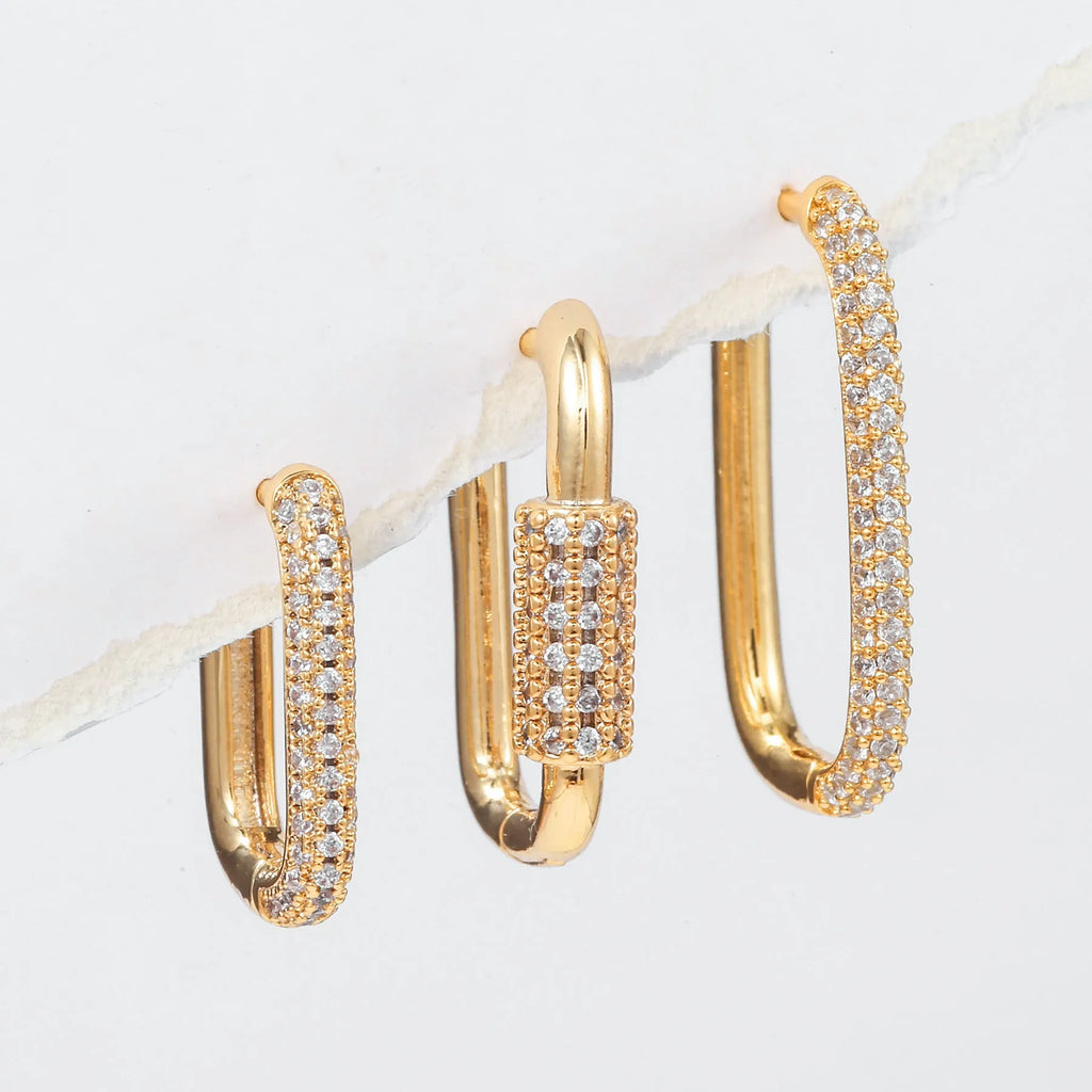 Geometric ear clip three-piece set with micro inlaid zircon detailing in gold or white k colour