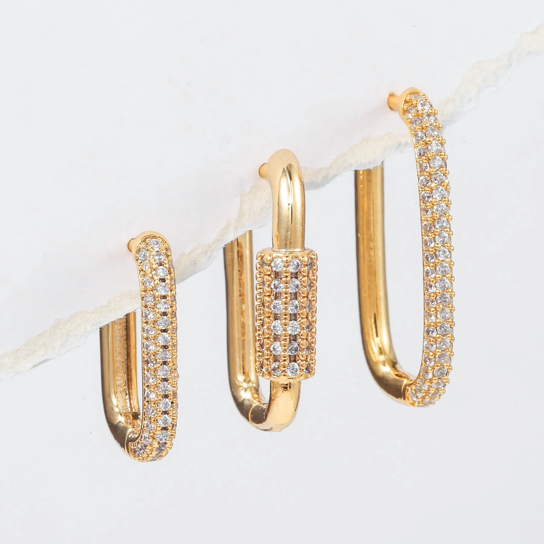 Geometric ear clip three-piece set with micro inlaid zircon detailing in gold or white k colour