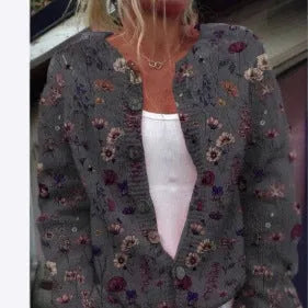 Women's 3D digital printing cardigan coat in loose fit with stereo pattern and long sleeves