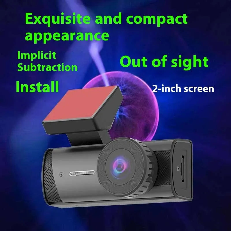 Black WIFI connected car dashcam with touch screen and wide angle lens for vehicle security recording