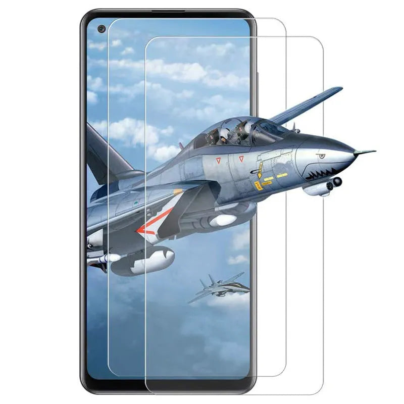 Tempered glass anti-peep privacy screen protector for a Samsung mobile phone.