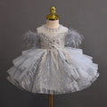 Light grey tulle tutu flower girl dress in polyester with princess element, sizes 80cm to 150cm