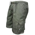 Men's loose fit casual work pants in polyester fabric showing available colour options including camouflage and neutral tones