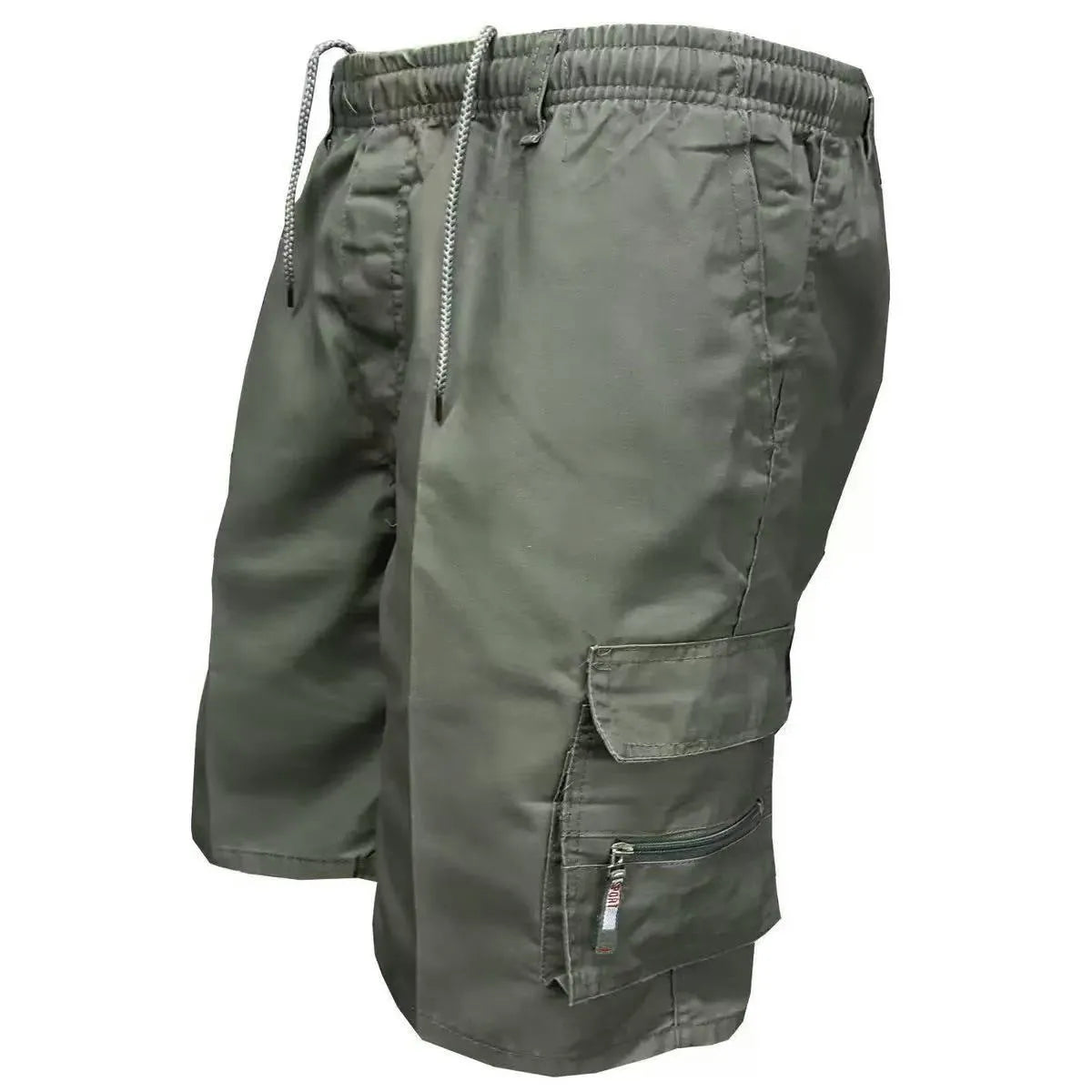 Men's loose fit casual work pants in polyester fabric showing available colour options including camouflage and neutral tones
