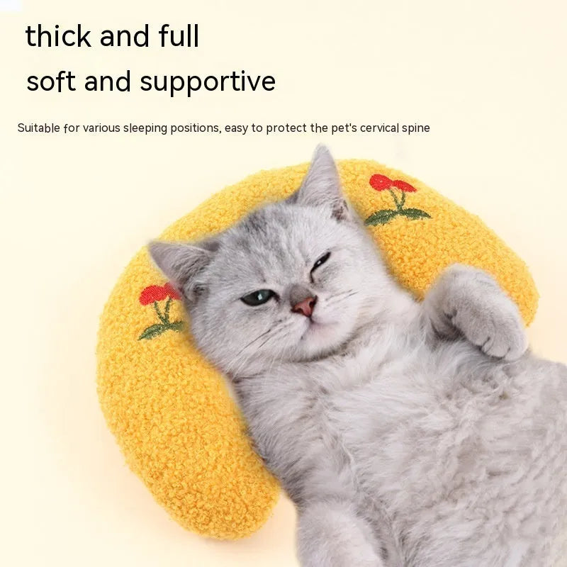 Small U-shaped cat pillow in faux fur, 26x18cm, half-donut pet bed for cats and small dogs up to 10lbs