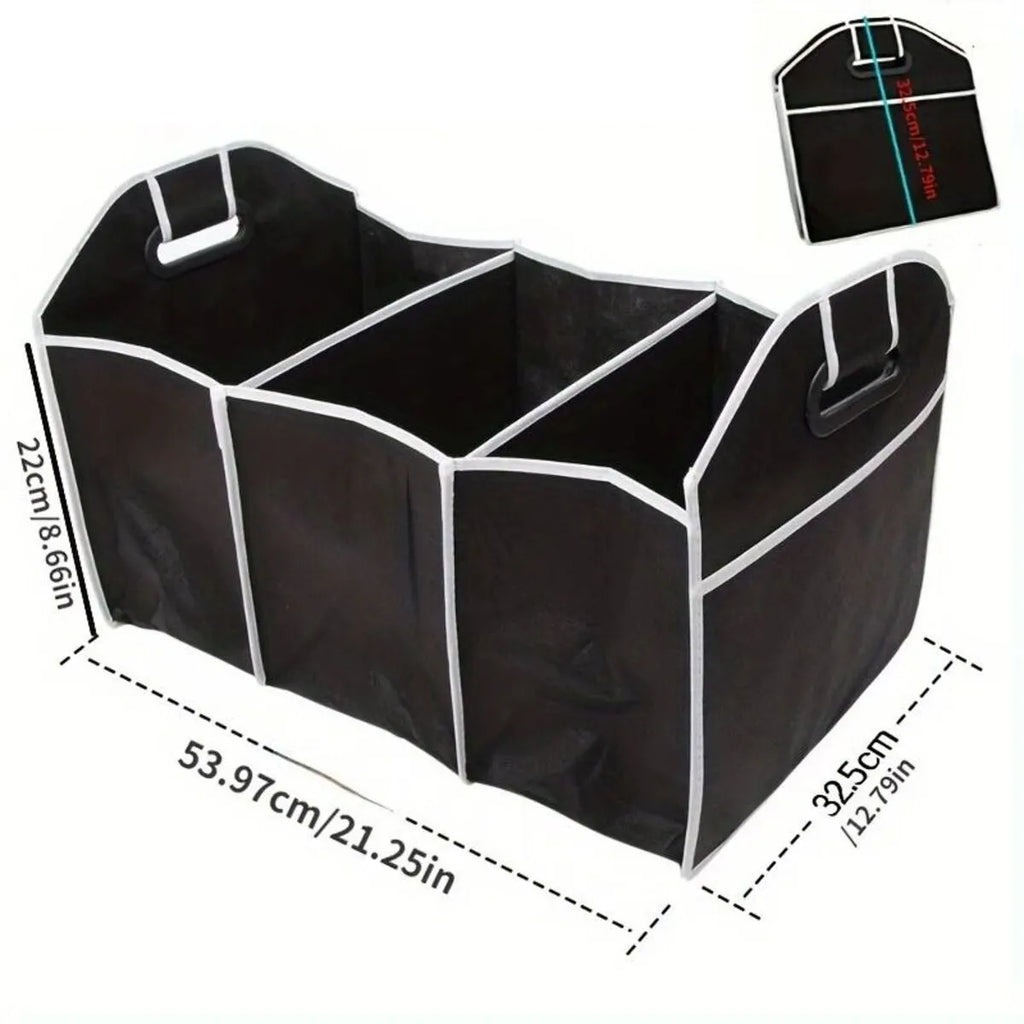 Black large capacity car multi-pocket trunk organizer with foldable lid in vehicle trunk