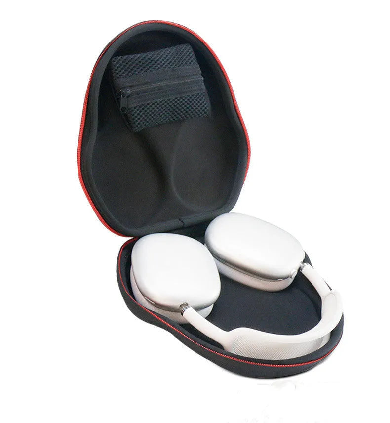 Black EVA Oxford cloth headphone storage bag with hard shell, 22x21x5.5cm, on flat surface
