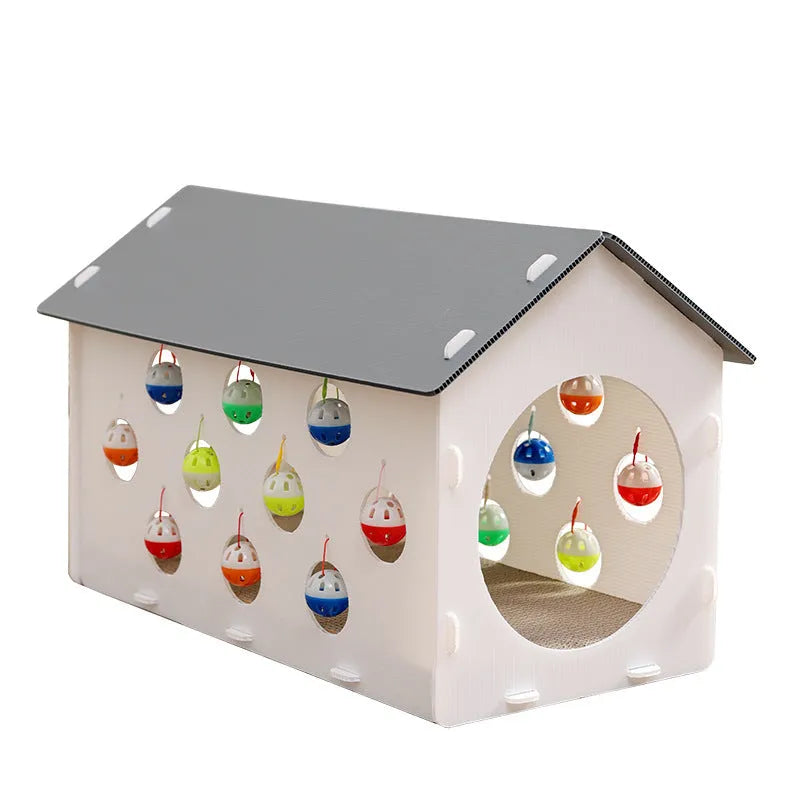 Plastic cat scratch board cat tunnel with bell ball, one-piece indoor cat toy