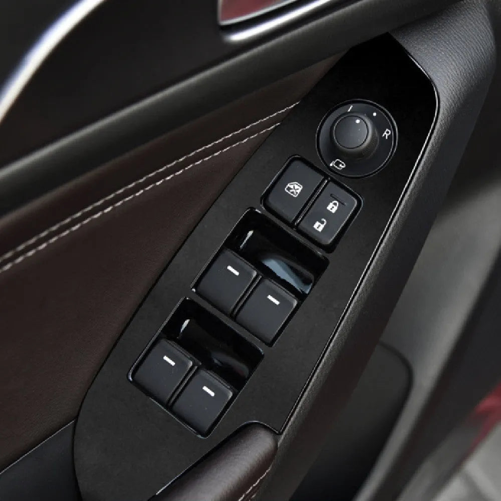 Set of four TPU protective films for 14-19 car door control panels in various finishes.