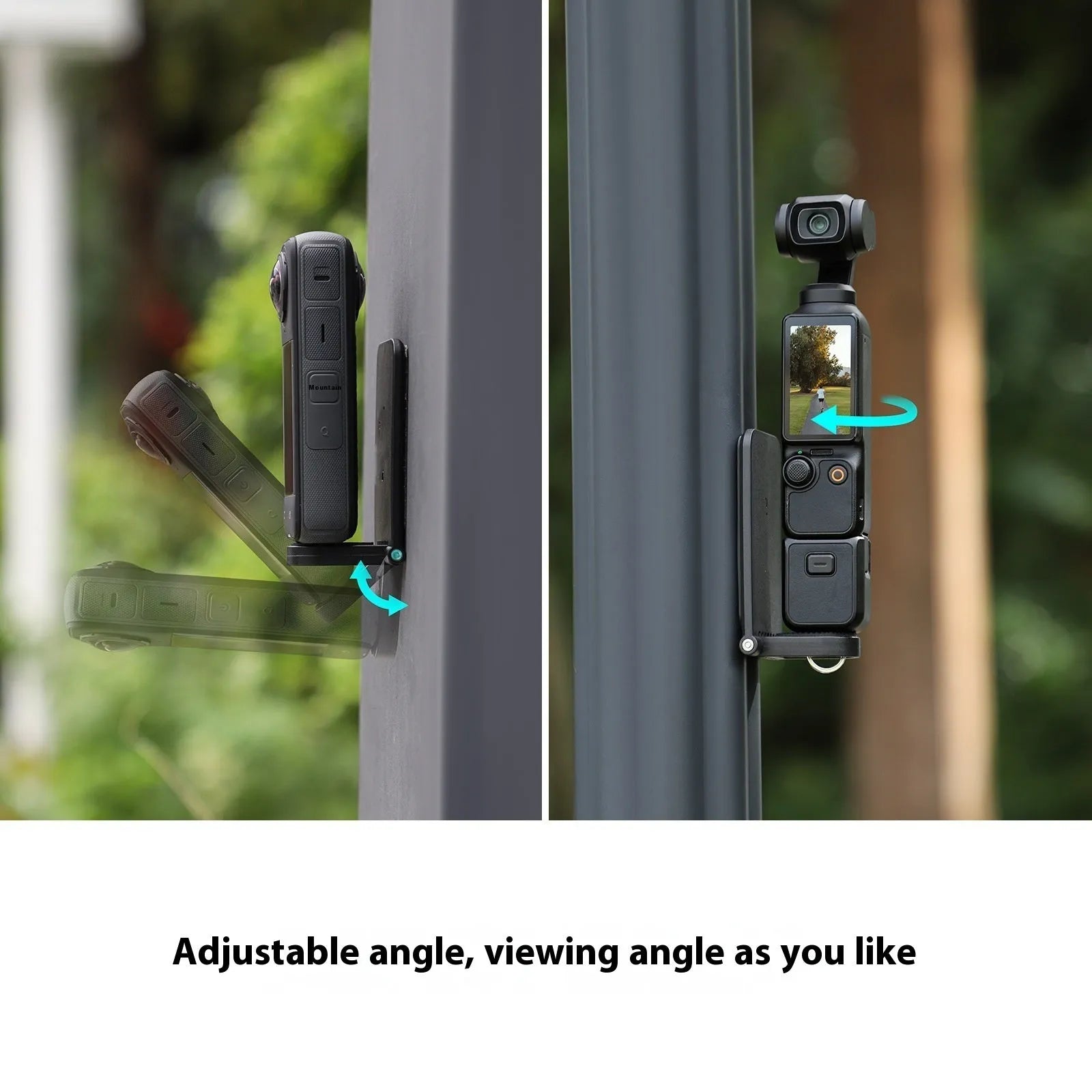 Black magnetic bracket base for Insta360 X4 camera with adjustable angle positioning