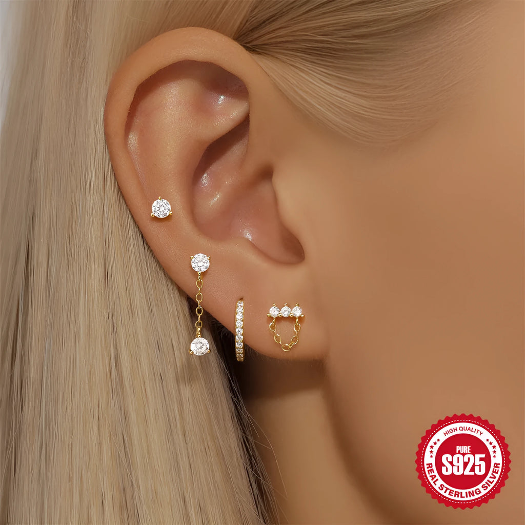 Geometric clover petal earrings in sterling silver with gold tone finish
