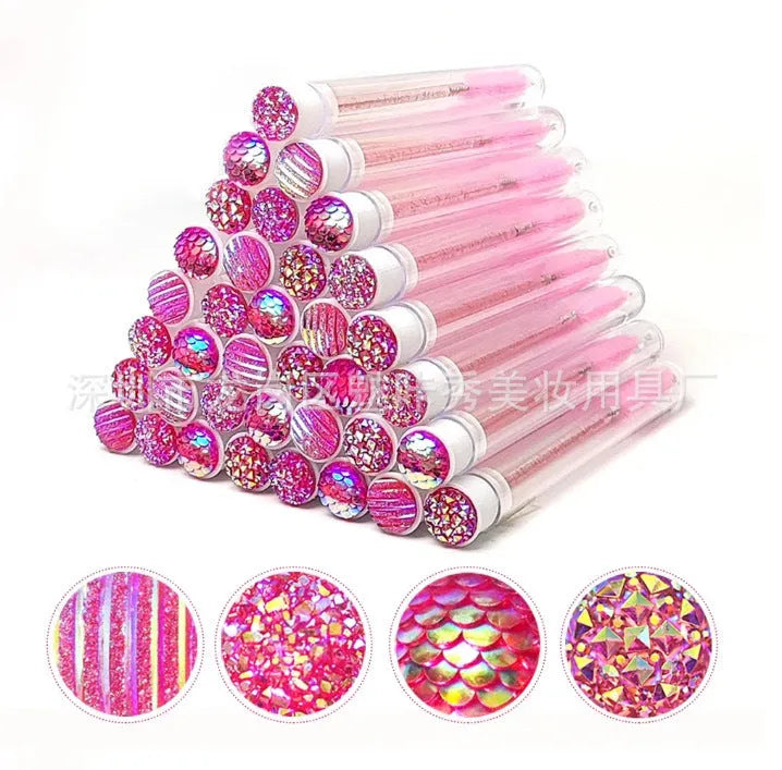 Disposable eyelash brushes with transparent storage tubes in four colours