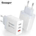 Three-port USB fast charge 30W QC3.0 mobile phone charger in white with EU plug