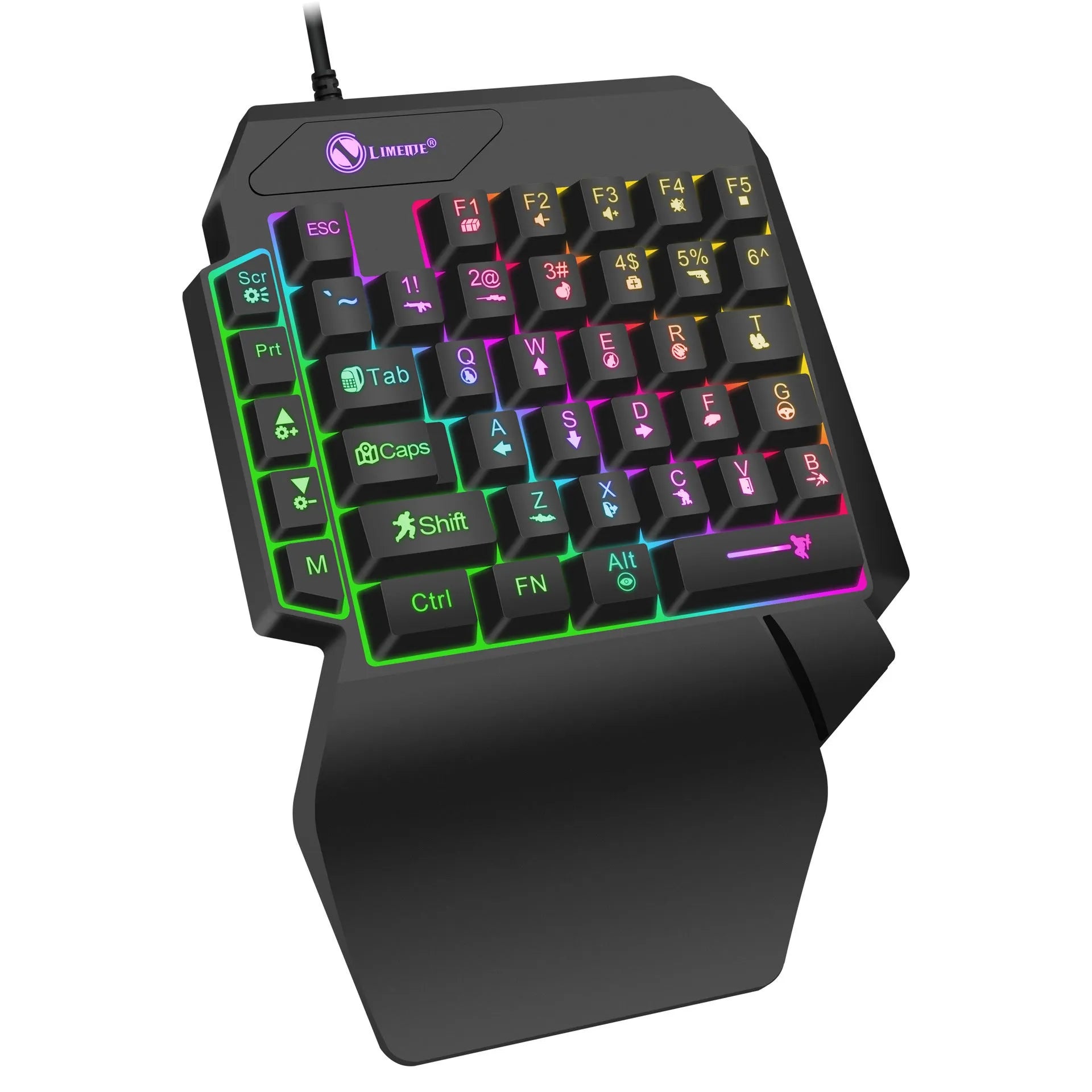 GK103S one-handed mechanical gaming keyboard with black ABS case and detachable cable