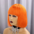 Real hair full bangs headgear wig in short straight style, 10 inches, Qi bangs, mechanised construction