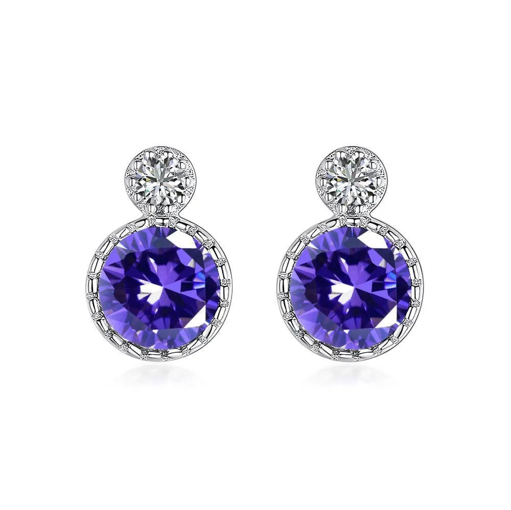 925 sterling silver geometric round stud earrings for women, electroplated finish, pair of two silver tone studs.