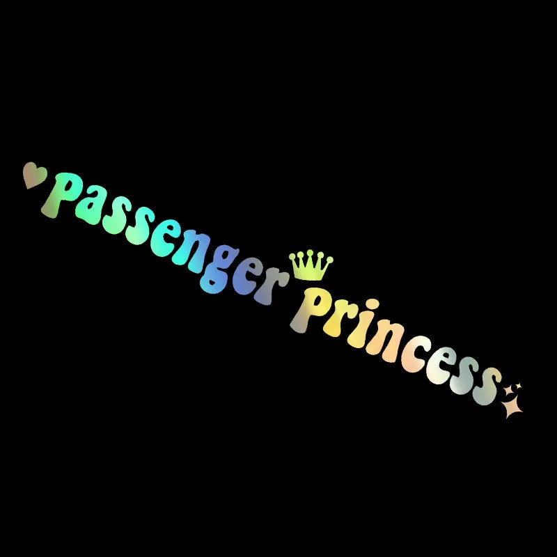 Passenger princess car rearview mirror sticker in black, white, laser, and pink colour options
