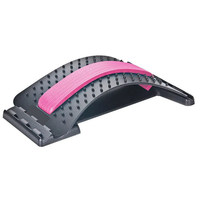 Black back massager and lumbar stretcher with visible acupuncture pins and magnetic points on a white background.
