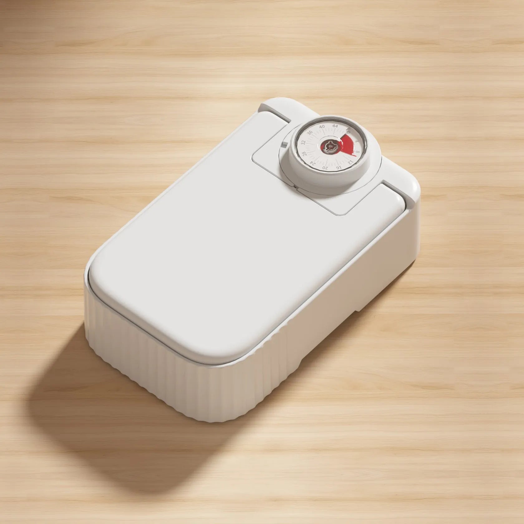 White automatic pet feeder with timer display and removable ice crystal cooling box underneath.