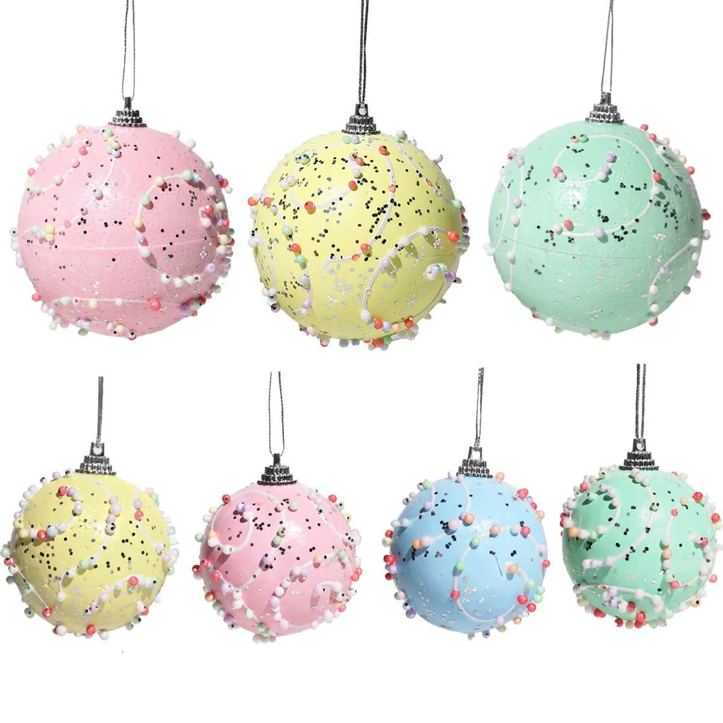 Set of 6cm and 8cm foam Christmas macaron ball candy series pendants in festive colours