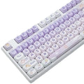 PBT gradient purple keycap set with custom Coeco rabbit illustration for mechanical keyboards.