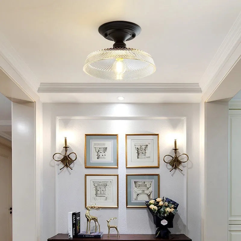 American retro-style single-head wall or ceiling lamp with clear glass cover for hallway lighting
