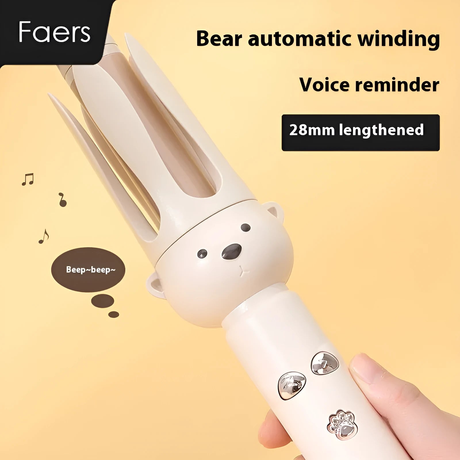 Beige FS-H208 anion automatic hair curler with hair stick accessory on white background