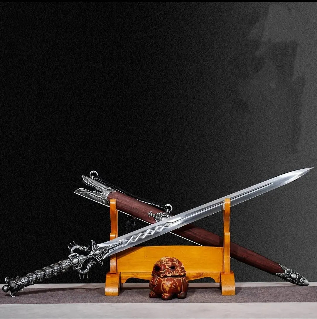 Lilong 110cm unsharpened collectible sword with high manganese steel blade and solid wood scabbard