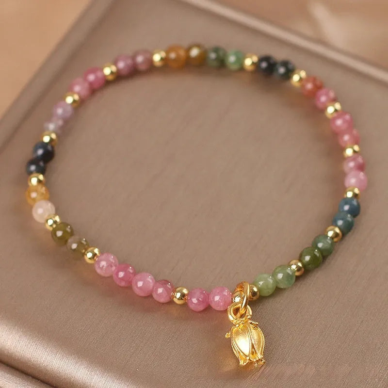 Natural Tourmaline floral bead anklet for women shown as both ankle chain and bracelet