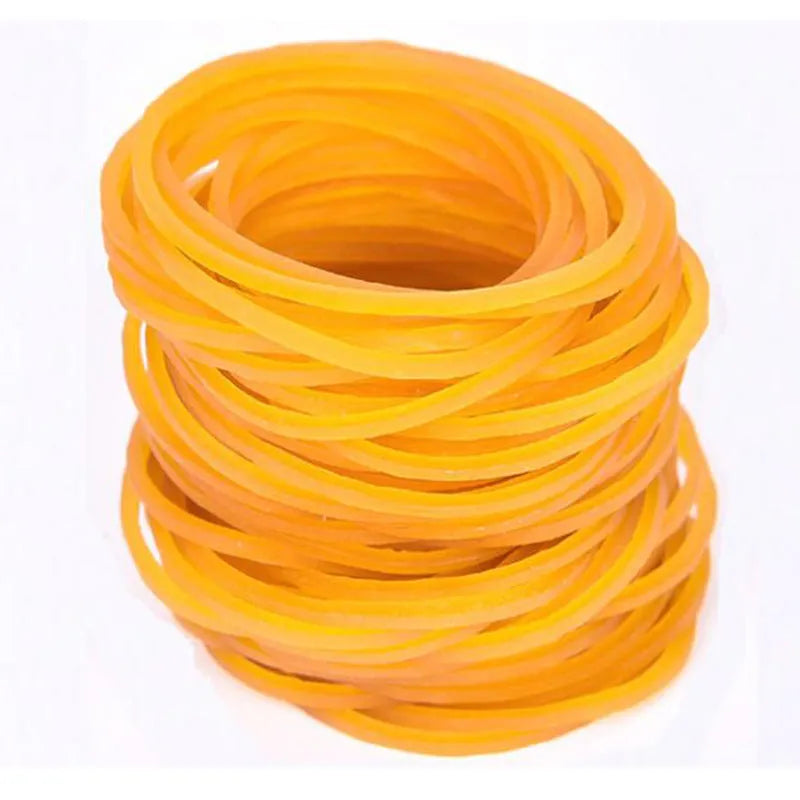 500g pack of assorted size yellow rubber bands for bundling and organisation
