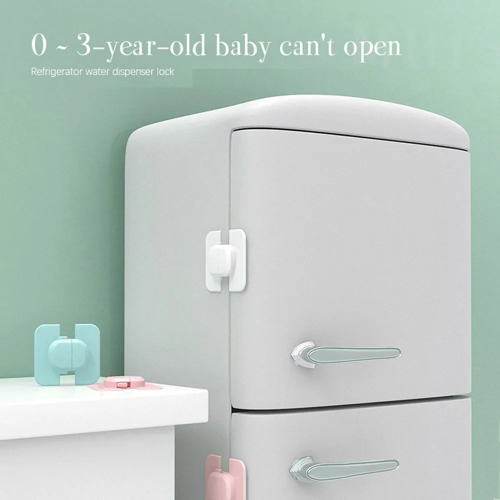 Grey and green adjustable strap child safety lock for cabinets and drawers with adhesive backing