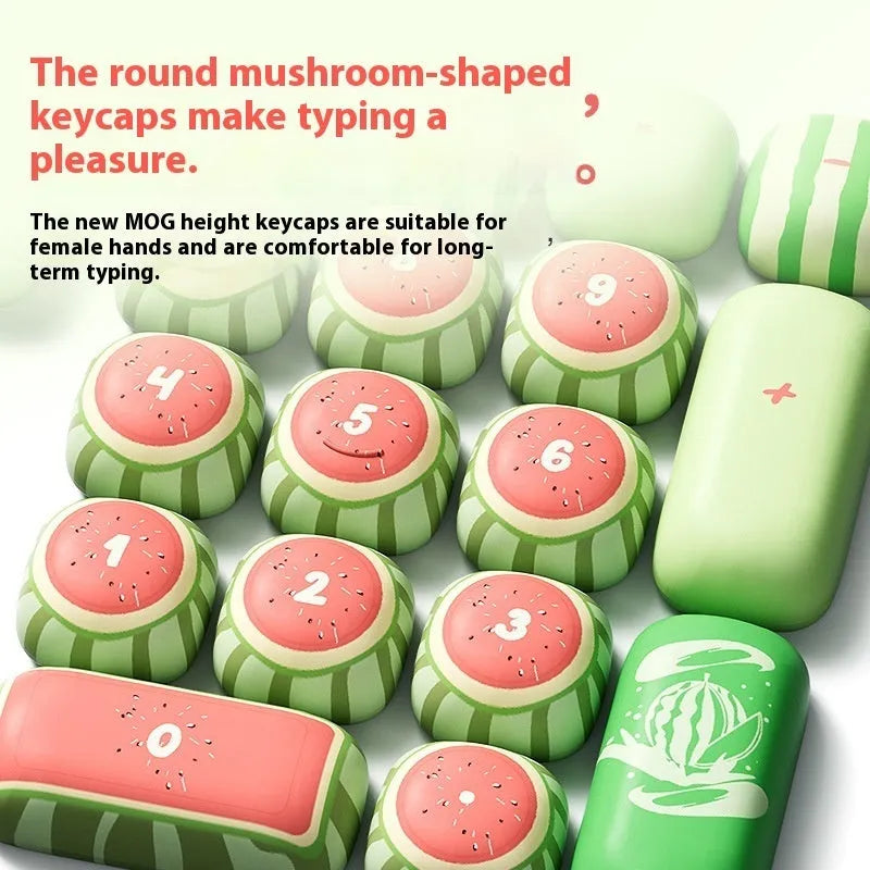 Watermelon theme PBT key cap set for mechanical keyboards, showing Xia Yang colour design on small steamed bun profile caps.