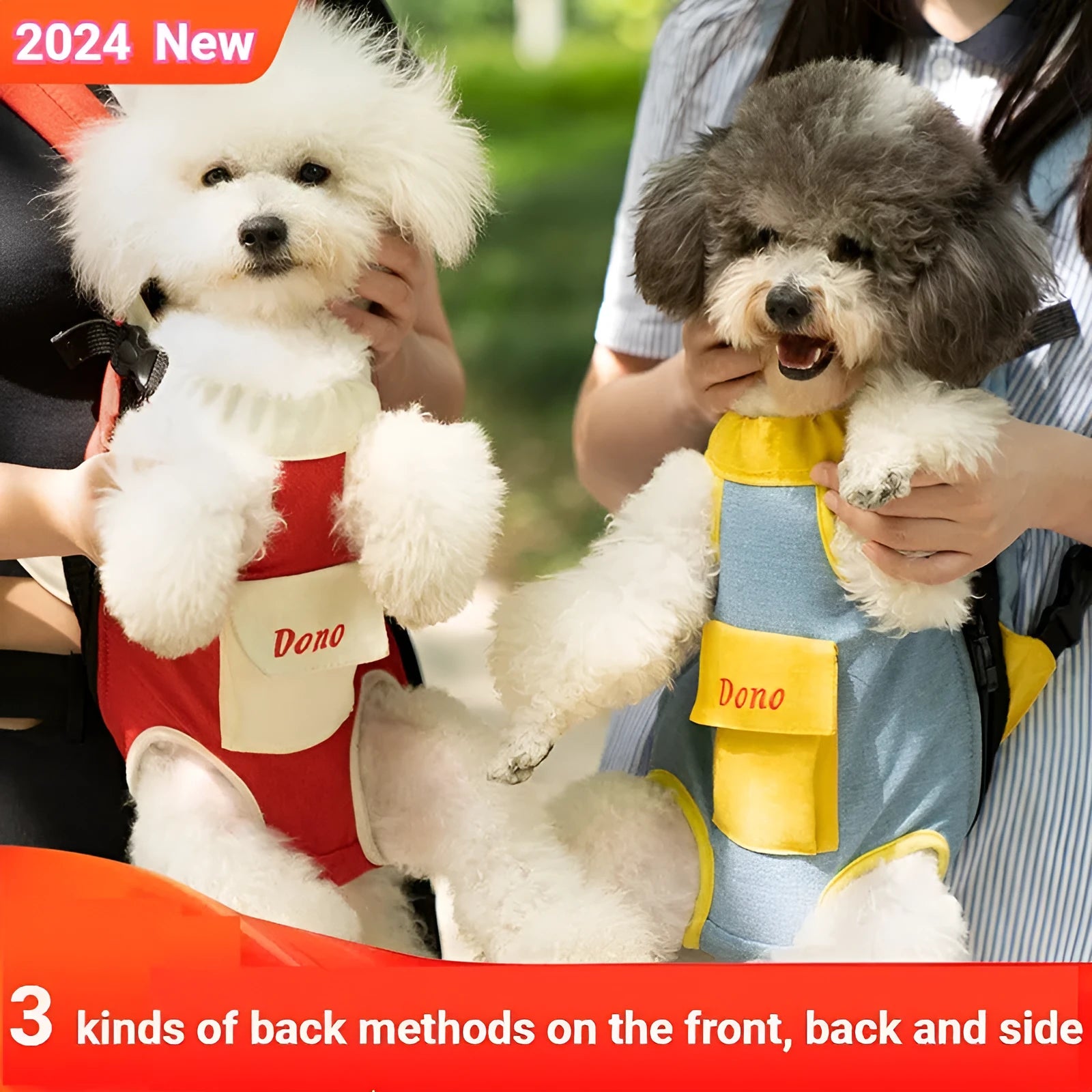 Front-facing pet carrier sling bag with breathable mesh and adjustable shoulder strap.