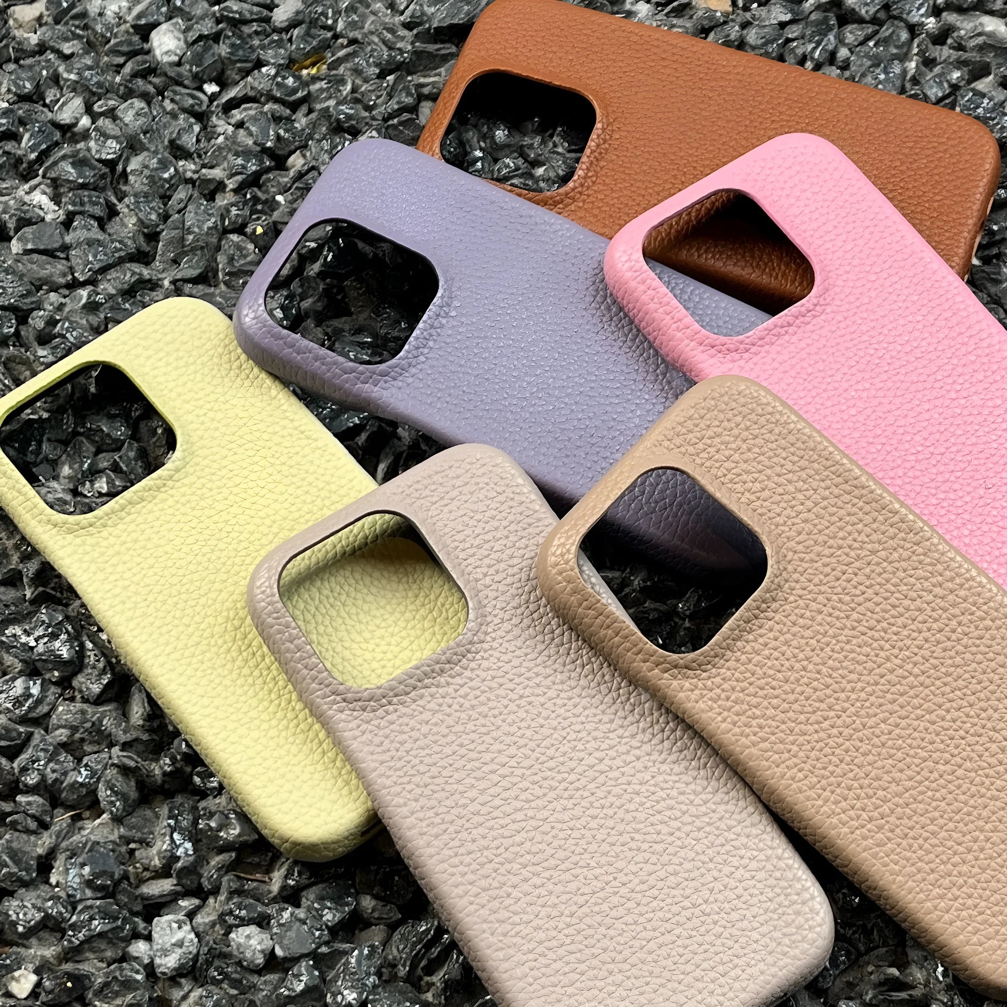 Solid colour leather phone case for Apple iPhone – caramel colour with slim profile and leather texture