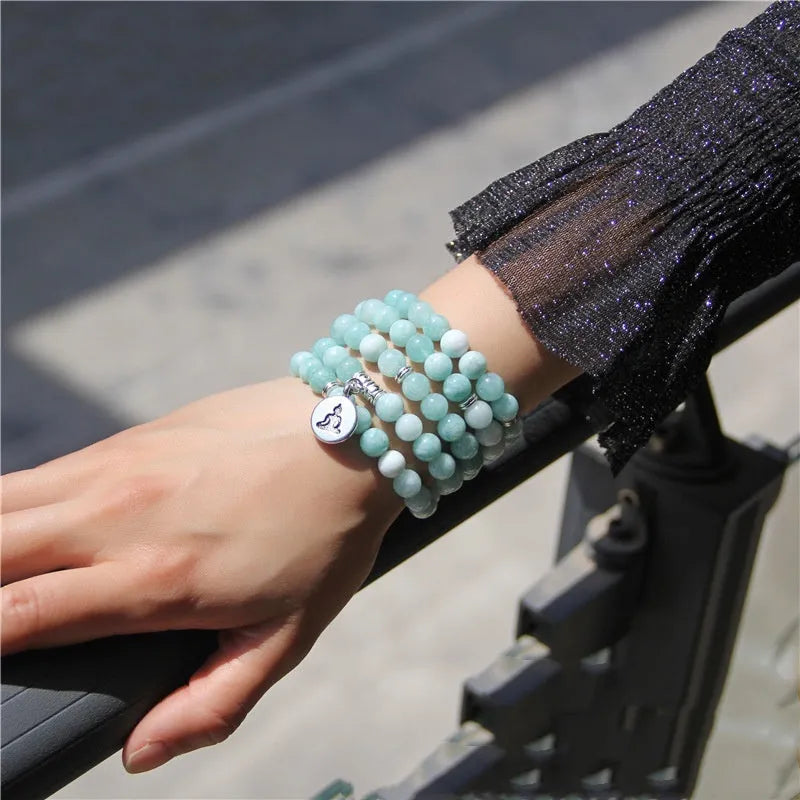 Vintage angel echeveria stone bracelet with geometric lotus charm for women.
