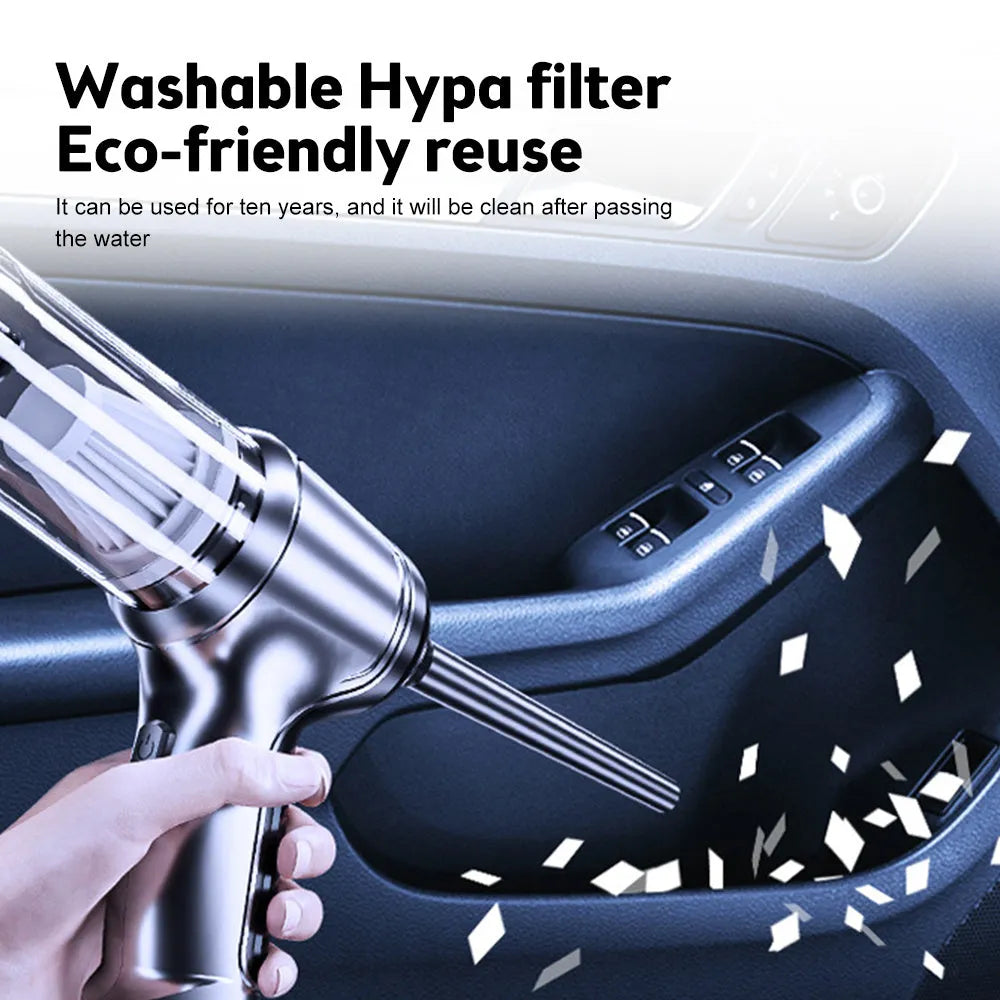 Handheld motor vehicle vacuum cleaner 120W 63000Pa rechargeable with nozzle attachments and washable filter