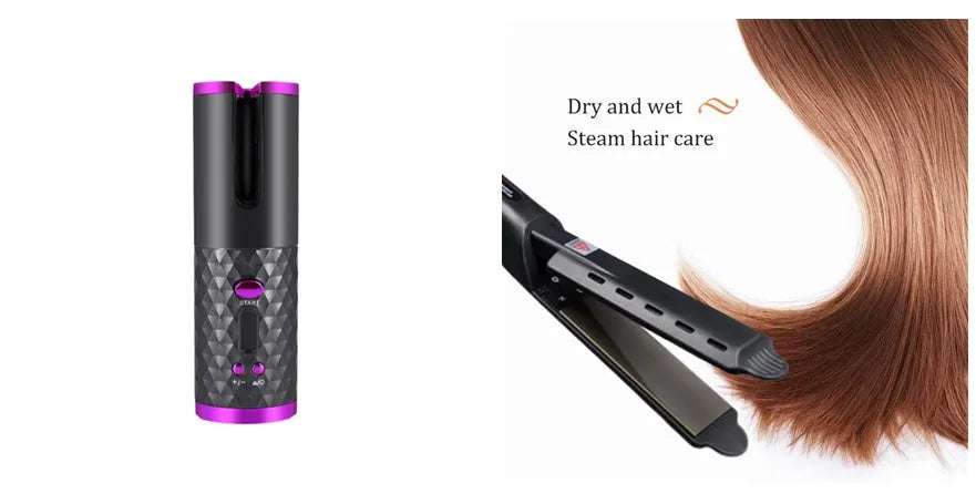 White automatic curling iron with USB charging port and ceramic barrel