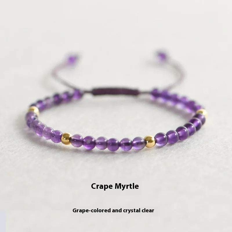 Handmade 4mm natural amethyst 14K gold bracelet with geometric design